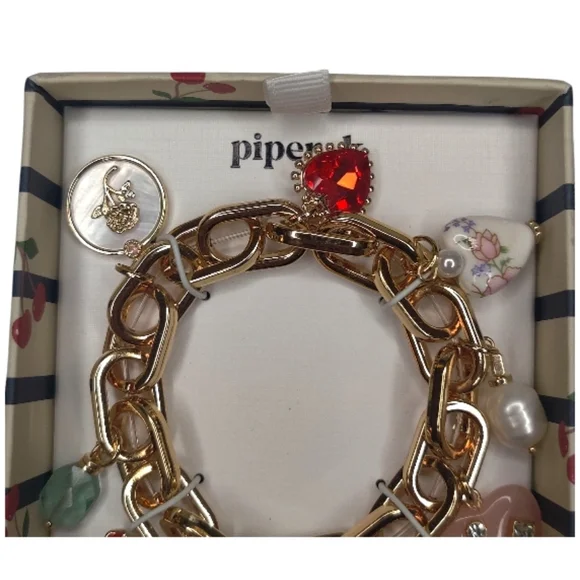 Piper K Freshwater Pearl Cubic Zirconia & Glass Stones Gold Stretch Bracelet - Picture 4 of 5